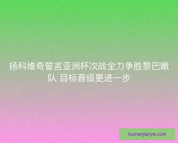 扬科维奇誓言亚洲杯次战全力争胜黎巴嫩队 目标晋级更进一步